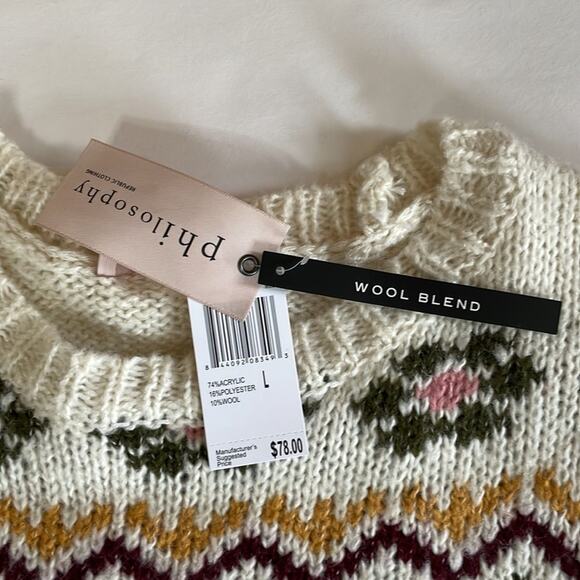 PHILOSOPHY Women's Cable Knit Wool Blend Sweater - Size Large NWT - Picture 9 of 12
